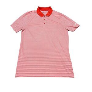 Nike Golf Mens Size M Standard Fit Dri-Fit Polo Shirt Orange & White Stripes